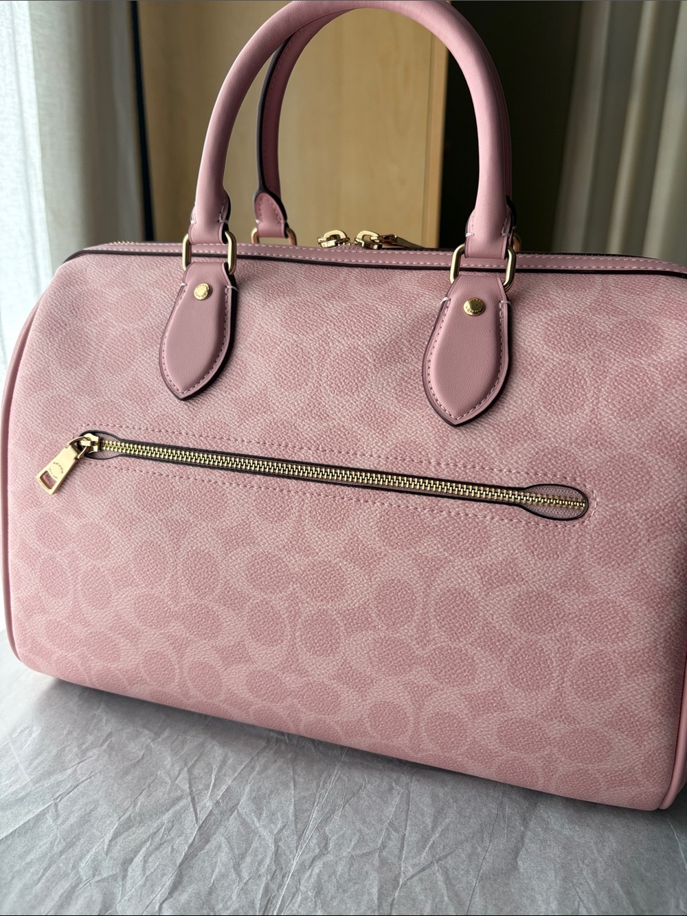 Coach powder pink LARGE Rowan Satchel Bag In Signature Canvas - Picture 3 of 10